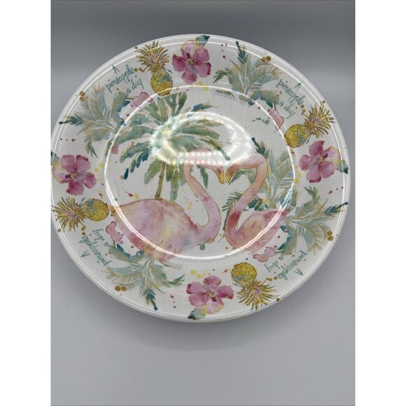 Outdoor Collection Large Melamine Pink Flamingo Bowl Dish 14 Inches - Picture 1 of 6
